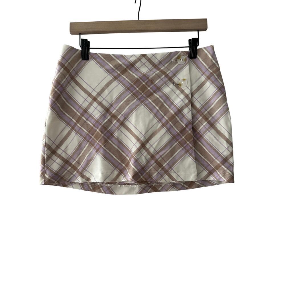 Aeropostale Plaid Mid-Rise Wrap Mini Skirt, Medium